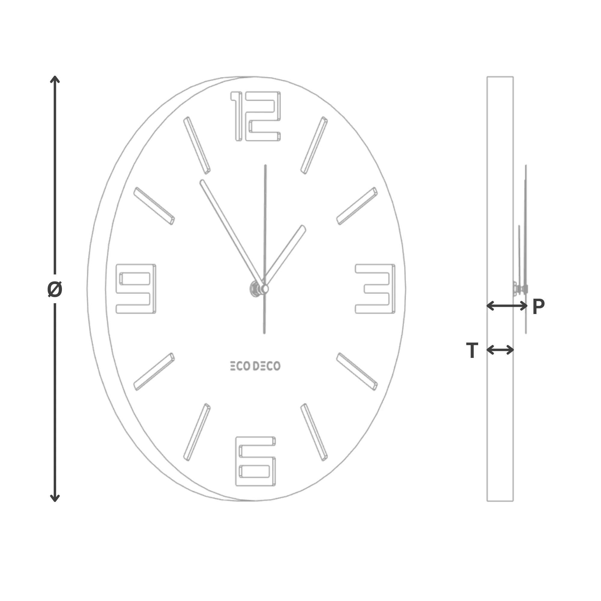 ECO DECO Rugged Mark dimensions diagram (Ø Diameter, T Thickness, P Wall Projection)