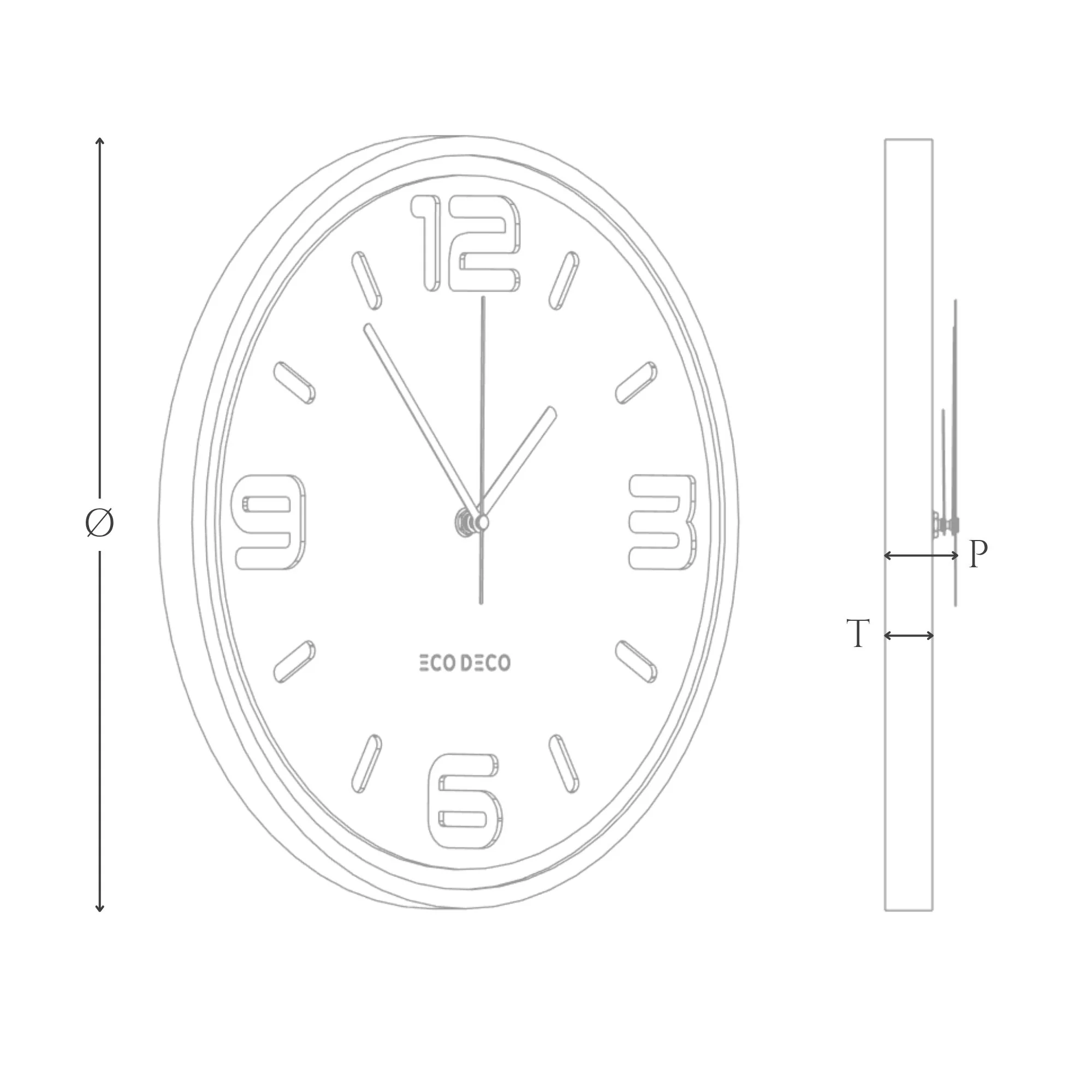ECO DECO Rugged Mark dimensions diagram (Ø Diameter, T Thickness, P Wall Projection)