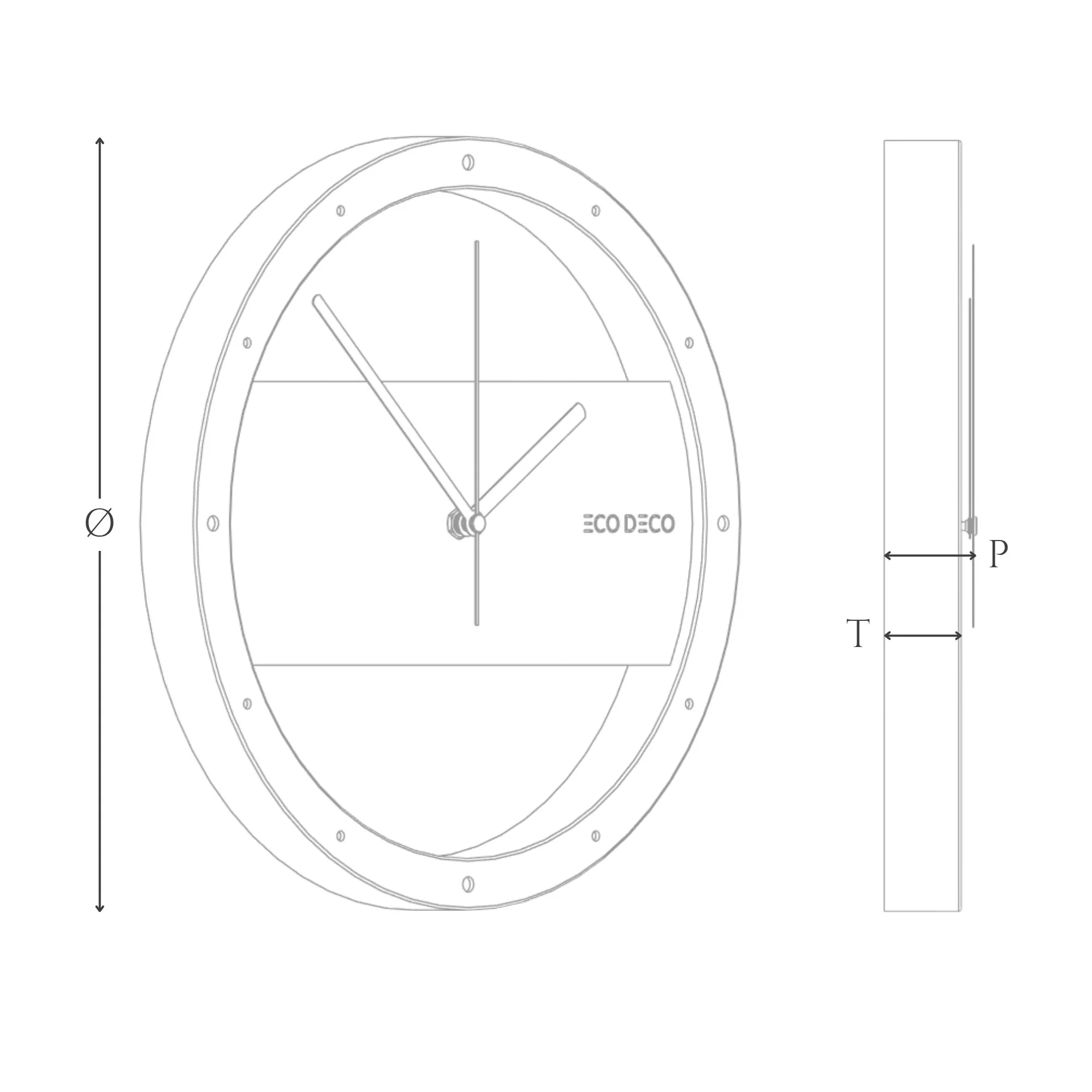 ECO DECO Modern Orbit dimensions diagram (Ø Diameter, T Thickness, P Wall Projection)