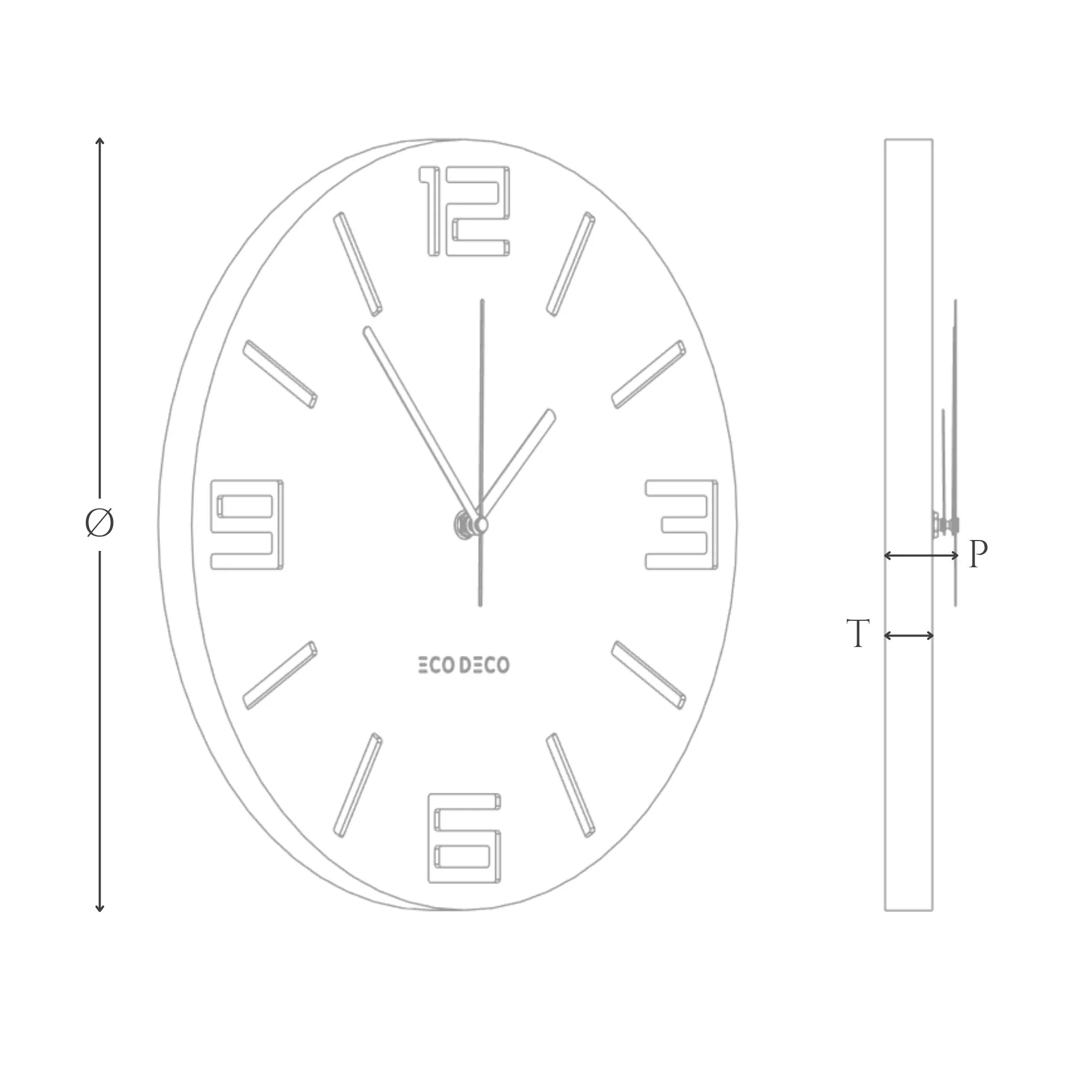 ECO DECO Rugged Mark dimensions diagram (Ø Diameter, T Thickness, P Wall Projection)